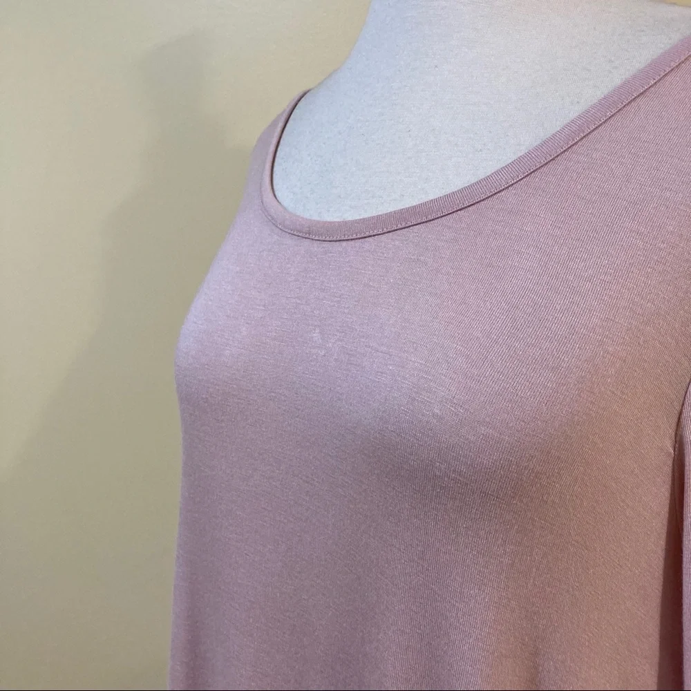Lace Up Back 3/4 Sleeve Drapey High Low Top Blush - Picture 3 of 4